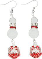 Delta Sigma Theta Crest Pearl Earrings [Silver - Dangle/Drop]