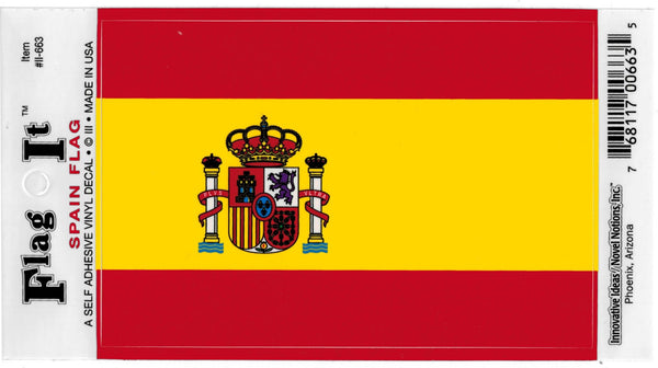 Innovative Ideas Flag It Spain Flag Self Adhesive Vinyl Decal [Pre-Pack - Red/Yellow Gold - 3.25" x 4.75"]