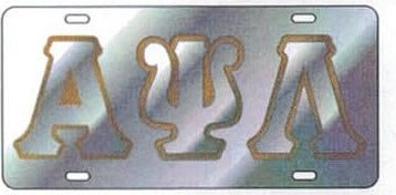 Alpha Psi Lambda Outlined Mirror License Plate [Silver/Silver/Gold - Car or Truck]