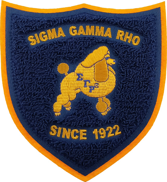 Sigma Gamma Rho Shield Chenille Sew-On Patch [Royal Blue/Gold - 6"T x 5.5"W]