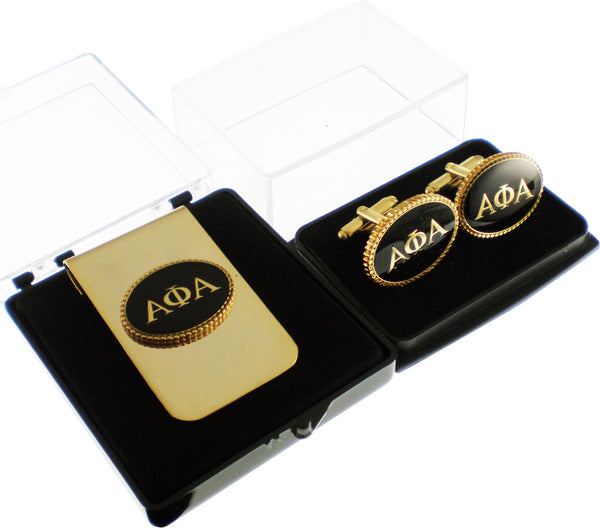 Alpha Phi Alpha Oval Medallion Mens Cufflinks & Money Clip Set [Gold - In Description]