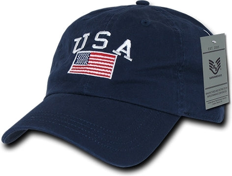 Rapid Dominance USA Flag Graphic Relaxed Mens Cap [Navy Blue - Adjustable Size]