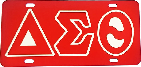 Delta Sigma Theta Outlined Mirror License Plate [Red/Red/Silver - Car or Truck]