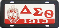 Delta Sigma Theta Domed Crest Mirror Car Tag License Plate [Black - Car or Truck]