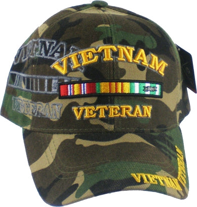 Vietnam Veteran Ribbons Shadow Mens Cap [Woodland Camouflage - Adjustable Size - Baseball Cap]
