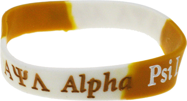 Alpha Psi Lambda Color Swirl Silicone Bracelet [Pre-Pack - Gold/White - 8"]