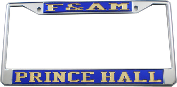 F&AM Prince Hall Mason License Plate Frame [Silver Standard Frame - Blue/Gold]