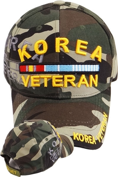 Korea War Veteran Ribbon Shadow Mens Cap [Woodland Camouflage - Adjustable Size - Baseball Cap]