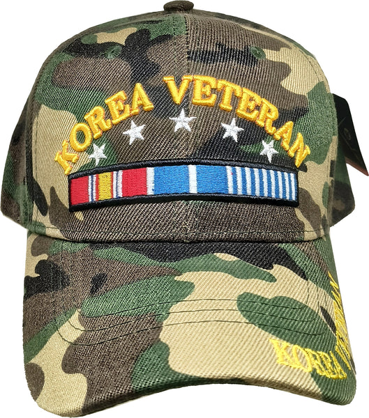 Korea Veteran Stars & Ribbons Mens Cap [Woodland Camouflage]