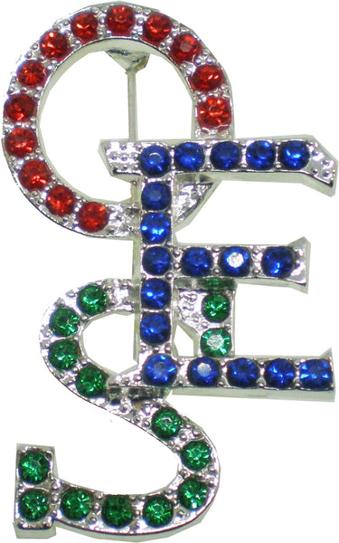 Eastern Star Crystal Overlap Letters Pin [Silver - 1.75"T]