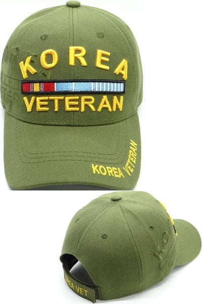 Korea War Veteran Ribbon Shadow Mens Cap [Olive Green - Adjustable Size - Baseball Cap]