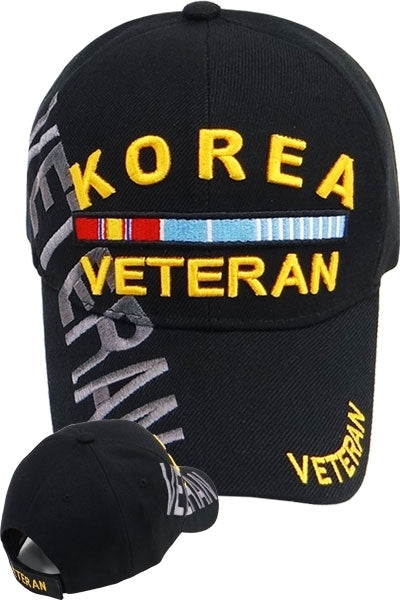 Korea Veteran Ribbons Text Shadow Mens Cap [Black - Adjustable Size - Baseball Cap]