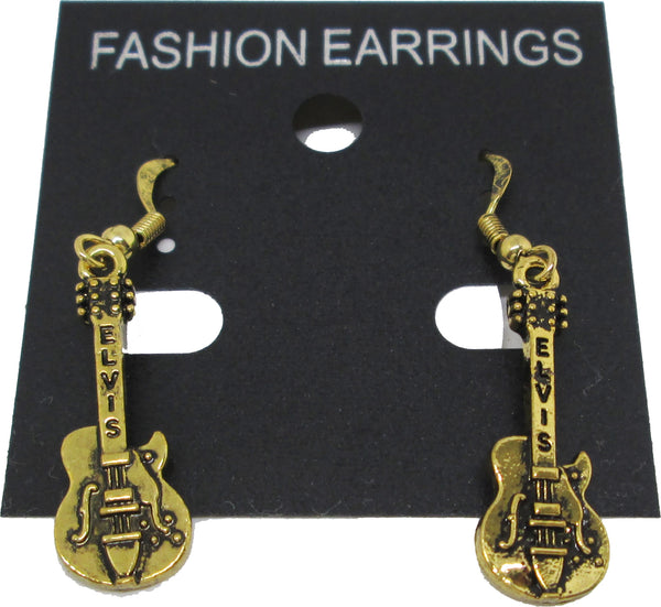 Elvis Presley Guitar Ladies Earrings [Gold - 1" - Dangle/Drop]