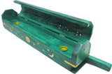 New Age Carved Coffin Brass Inlay Ash Catcher Incense Stick & Cone Holder [Green - 12"]