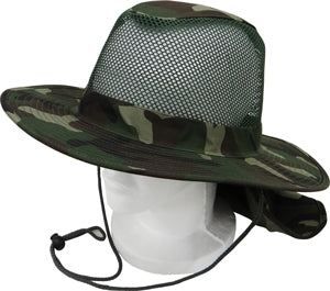 Plain Flap Mesh Mens Boonie Hat [Green Camouflage]