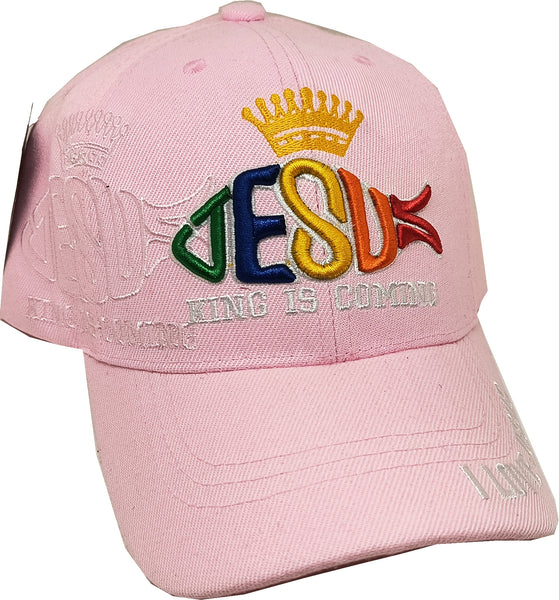 King Is Coming Jesus Fish Shadow Mens Cap [Pink - Adjustable Size - Baseball Cap]