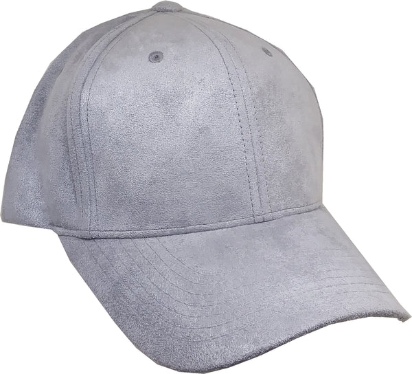 Plain Suede Leather Mens Baseball Cap [Curved Bill - Light Grey]