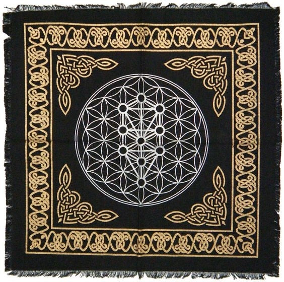 New Age Kabbalah Geometric Tree of Life Altar Cloth [Black - 18" x 18"]