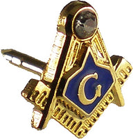 Mason Blue House Symbol Rhinestone Small Lapel Pin [Gold - 3/8"]
