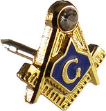 Mason Blue House Symbol Rhinestone Small Lapel Pin [Gold - 3/8"]