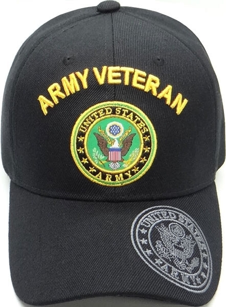 Army Veteran Shadow Logo On Bill Mens Cap [Black - Adjustable Size - Baseball Cap]