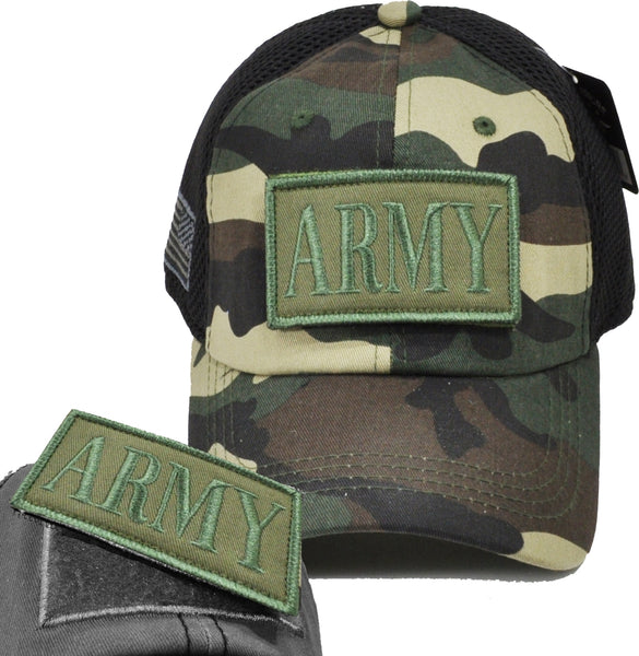 Army Text Patch Meshback Mens Cap [Green Camouflage/Black - Adjustable Size - Baseball Cap]