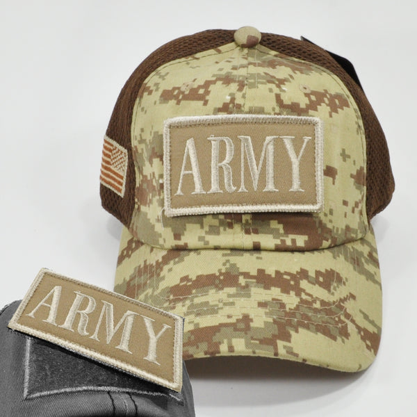 Army Text Patch Meshback Mens Cap [Desert Digital/Brown - Adjustable Size - Baseball Cap]