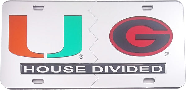 Miami + Georgia House Divided Split License Plate Tag [Silver/Silver - Car or Truck]