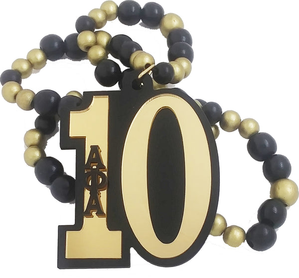 Alpha Phi Alpha Line #10 Mirror Wood Color Bead Tiki Necklace [Black/Gold - 18"]