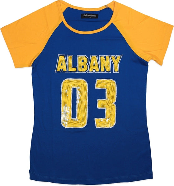Big Boy Albany State Golden Rams Ladies Sequins Patch Tee [Royal Blue]