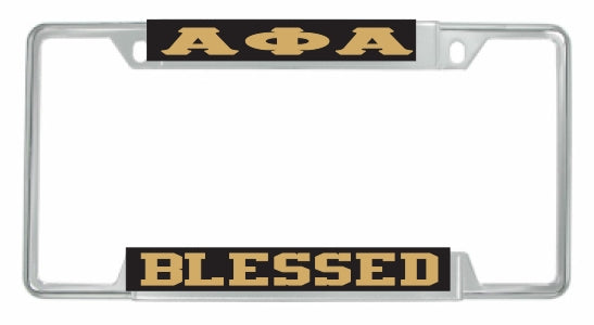 Alpha Phi Alpha Blessed License Plate Frame [Black/Gold - Car or Truck - Decal Visible Frame]