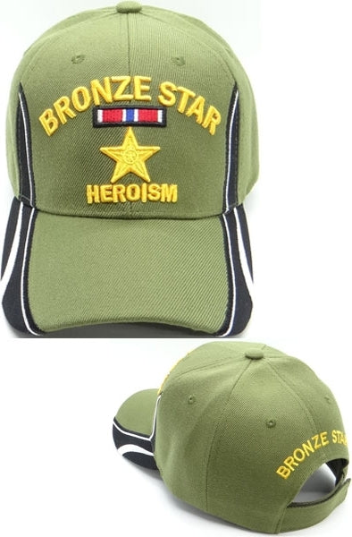 Bronze Star of Heroism Edge Design Mens Cap [Olive Green - Adjustable Size]