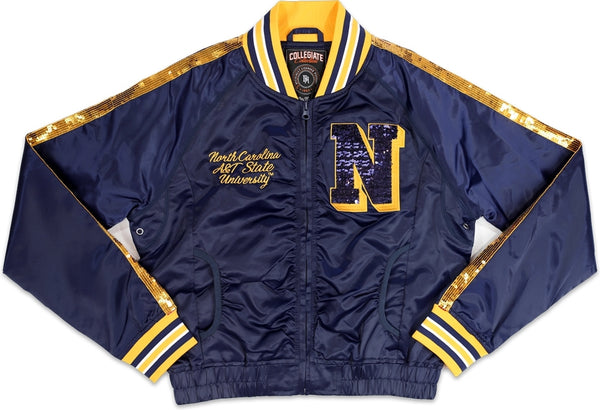 Big Boy North Carolina A&T Aggies S2 Ladies Sequins Satin Jacket [Navy Blue]