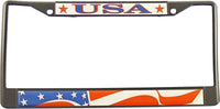 United States Waving Flag Domed USA Metal License Plate Frame [Black]