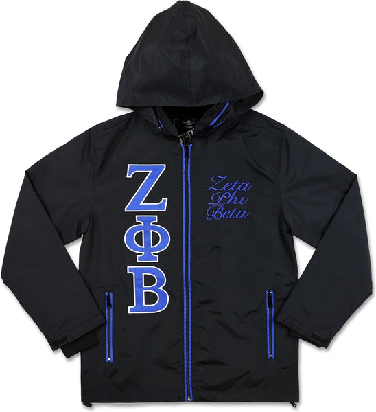 Big Boy Zeta Phi Beta Divine 9 S7 Hooded Ladies Windbreaker Jacket [Black]
