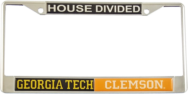 Georgia Tech + Clemson House Divided Split License Plate Frame [Silver - Car or Truck]