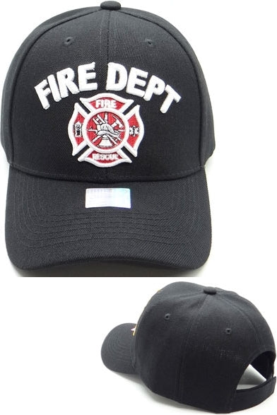 Fire Dept Fire Rescue Mens Cap [Black/White - Adjustable Size]
