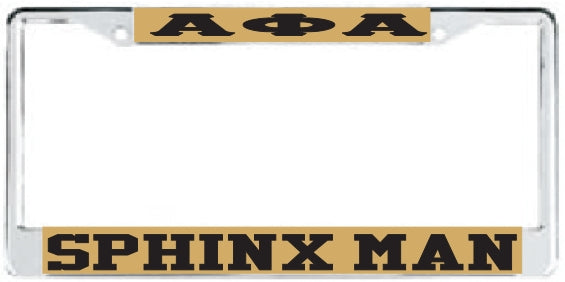 Alpha Phi Alpha Sphinx Man License Plate Frame [Gold/Black - Car or Truck - Silver Standard Frame]