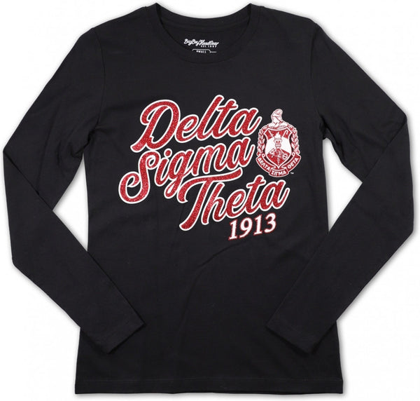 Big Boy Delta Sigma Theta Divine 9 S3 Long Sleeve Ladies Tee [Black - Long Sleeve]