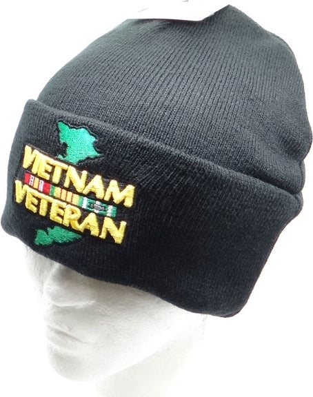 Vietnam Veteran Map M022 Mens Cuffed Beanie Cap [Black]