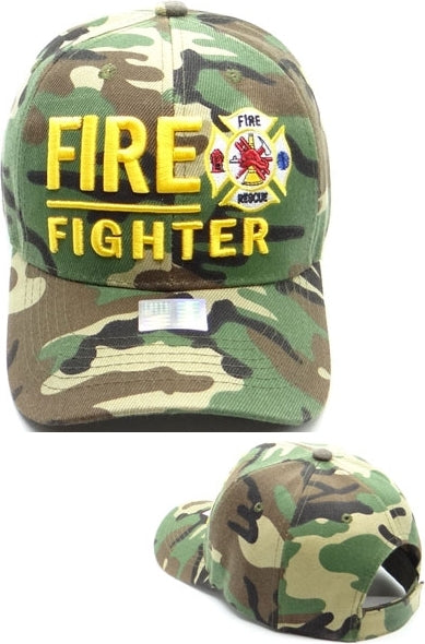 Fire Fighter Fire Rescue Emblem Mens Cap [Green Camouflage]