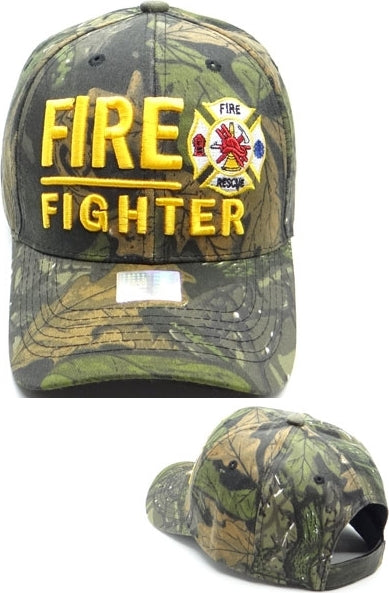 Fire Fighter Fire Rescue Emblem Mens Cap [Real-Tree Camouflage]