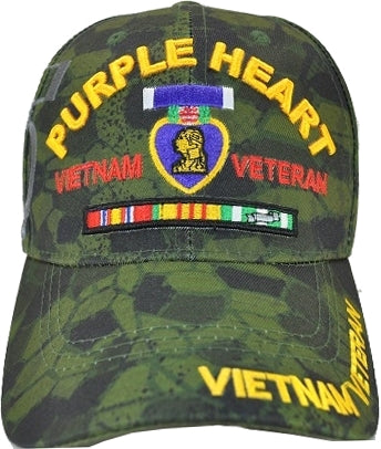 Purple Heart Vietnam Veteran Snake Skin Camo Mens Cap [Green]