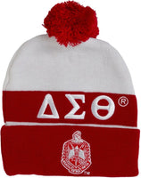 Delta Sigma Theta Embroidered Knit Beanie With Ball [White]