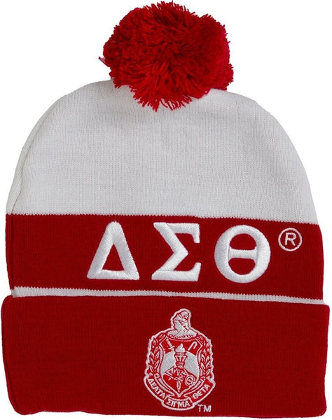 Delta Sigma Theta Embroidered Knit Beanie With Ball [White]