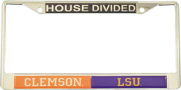 Clemson + LSU House Divided Split License Plate Frame [Silver - Car or Truck]