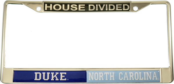 Duke + North Carolina House Divided Split License Plate Frame [Silver - Car or Truck]