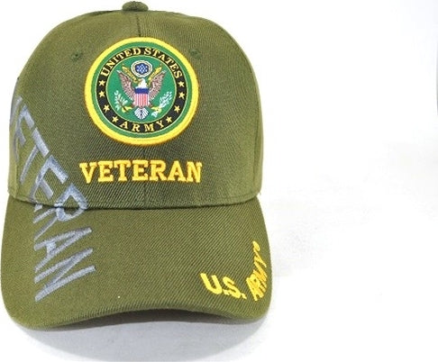 Army Veteran Text Side Shadow Mens Cap [Olive Green - Adjustable Size]