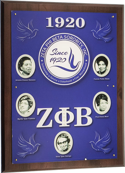 Zeta Phi Beta Founders With Seal Acrylic Topped Wooden Wall Plaque [Brown]