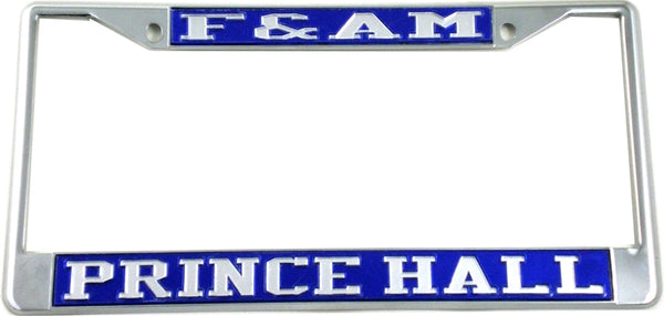 F&AM Prince Hall Mason License Plate Frame [Blue/Silver - Car or Truck - Silver Standard Frame]